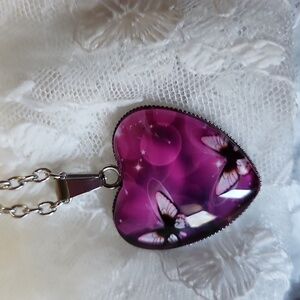 🦚 Pink Butterfly 🦋 💗 Heart Necklace